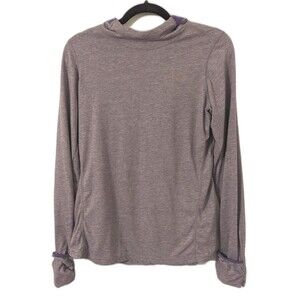 Nike Running Shirt Womens M Purple Hooded Long Mitten Sleeve Back Zip Pocket